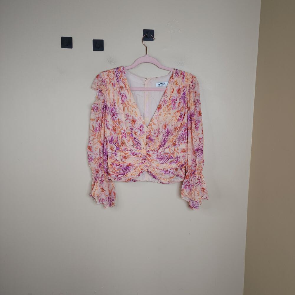 Amur Gitana Floral Silk Cropped Blouse Size M DAMAGED